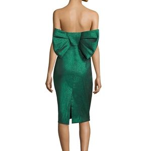 Milly Emerald Green Off-Shoulder Midi Dress with Oversized Bow
